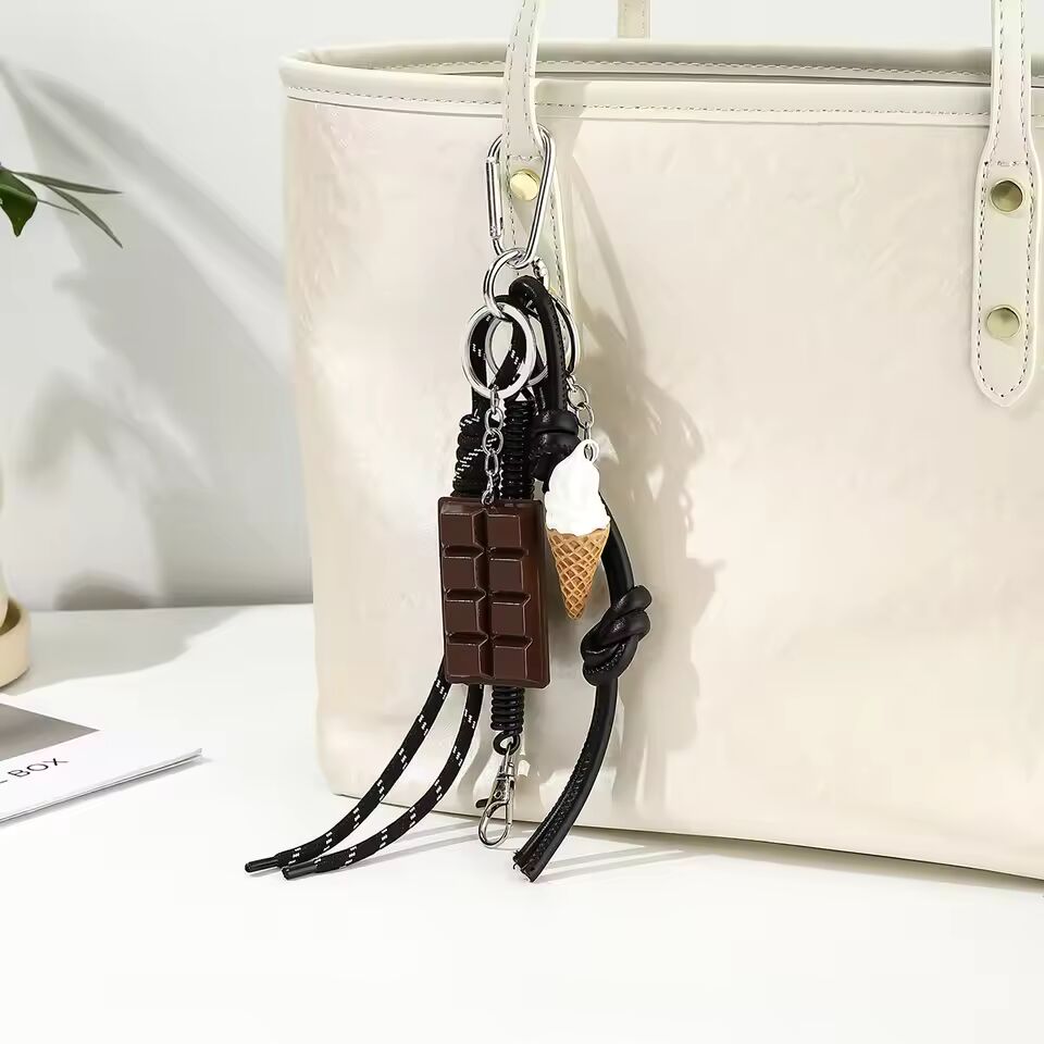 Chocolate Bag Keychain Charms Fashionable For Bags Pendant Ice Cream Rope For Handbags Accessories Birthday Gifts