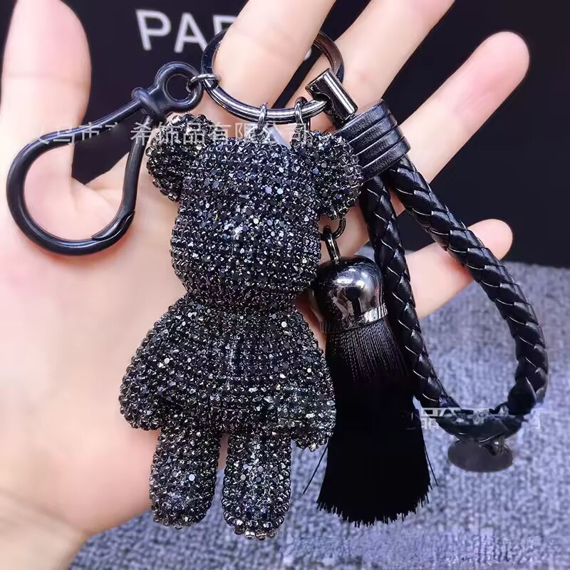 2024 Handmade Diy Rhinestone Gloomy Bear Keychain Car Tassel Key Chain Ring Holder Pendant for Bag Charm Chaveiro Llaveros Mujer