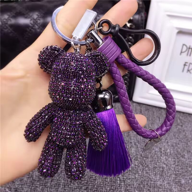 2024 Handmade Diy Rhinestone Gloomy Bear Keychain Car Tassel Key Chain Ring Holder Pendant for Bag Charm Chaveiro Llaveros Mujer