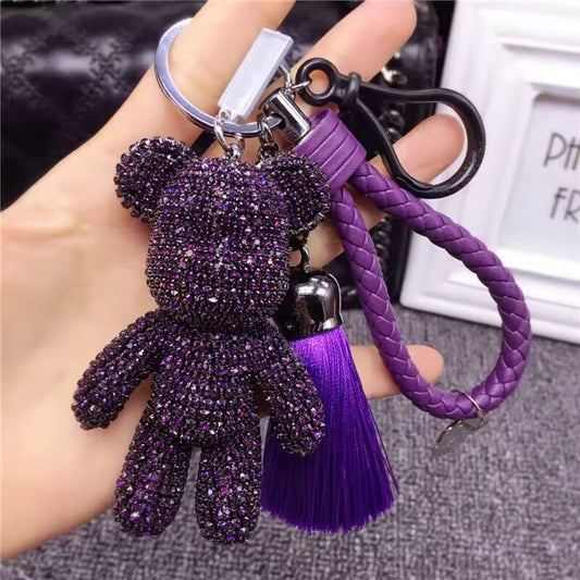 2024 Handmade Diy Rhinestone Gloomy Bear Keychain Car Tassel Key Chain Ring Holder Pendant for Bag Charm Chaveiro Llaveros Mujer